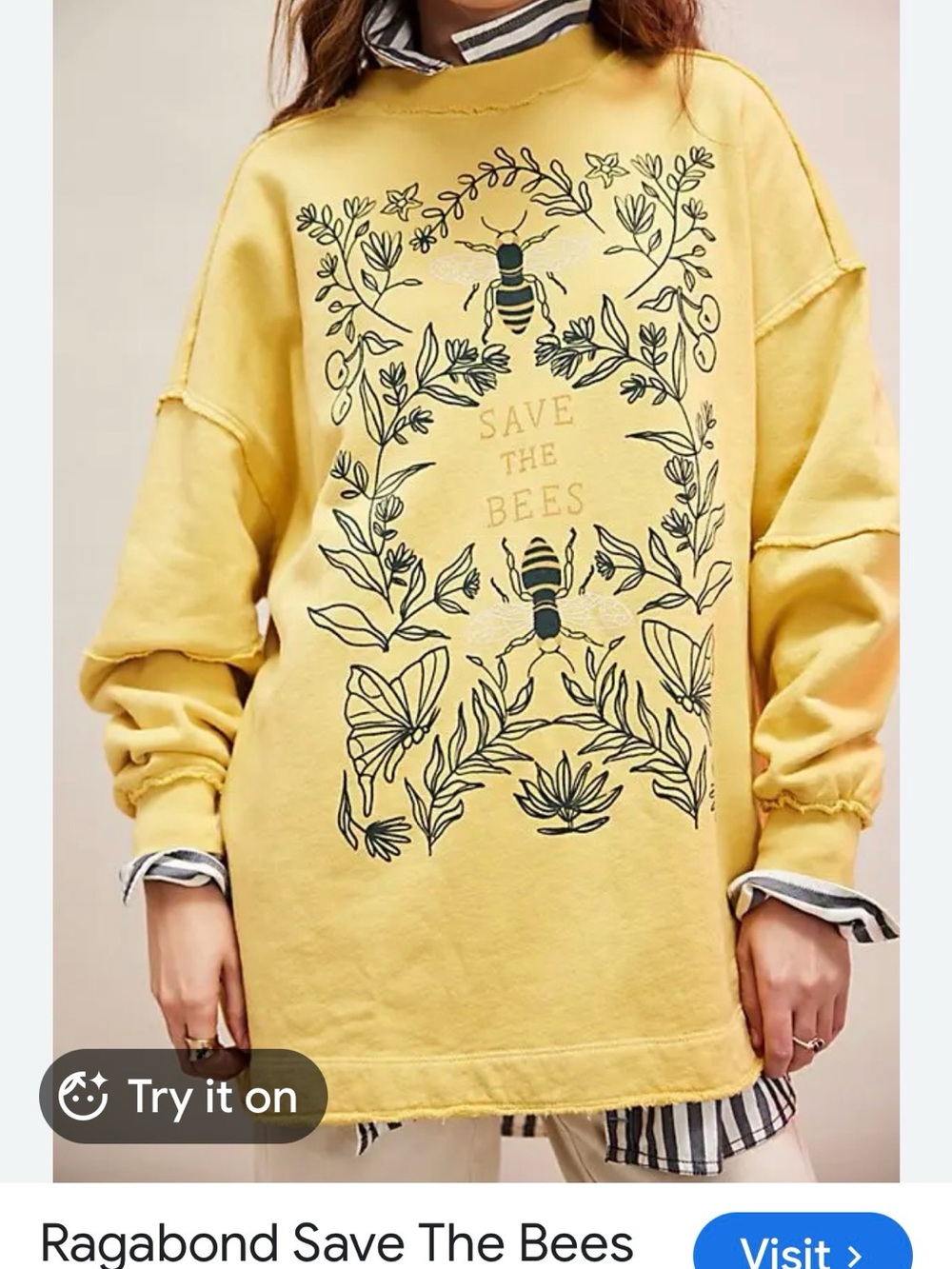 Free People Ragabond Save The Bees Yellow Graphic Sweatshirt